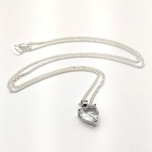 925 Sterling Silver Necklace White Lab Quartz Heart Pendant Valentines Birthday